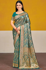 Turquoise Satin Silk Weaving Designer Saree