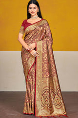 Maroon Satin Silk Weaving Designer Saree