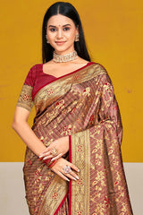 Maroon Satin Silk Weaving Designer Saree