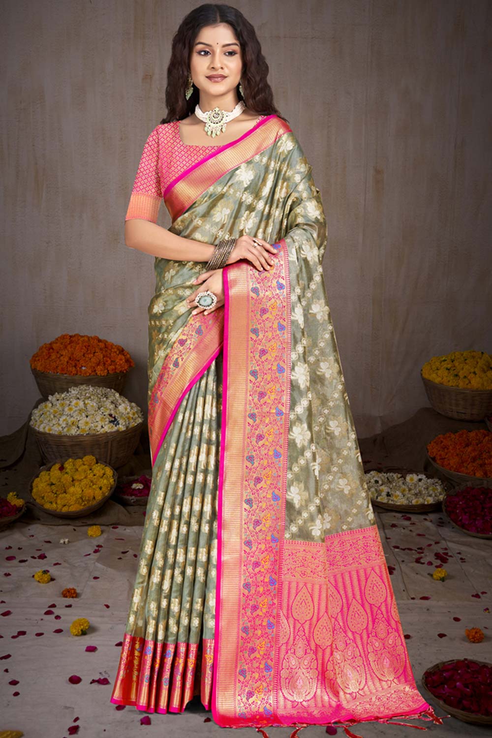 Grey Silk Weaving Designer Saree