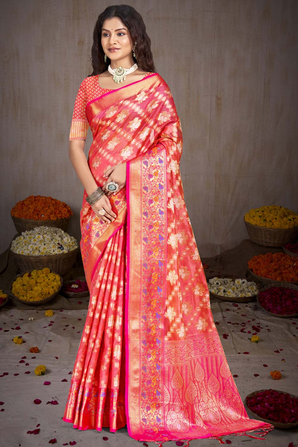 Pink Silk Weaving Designer Saree