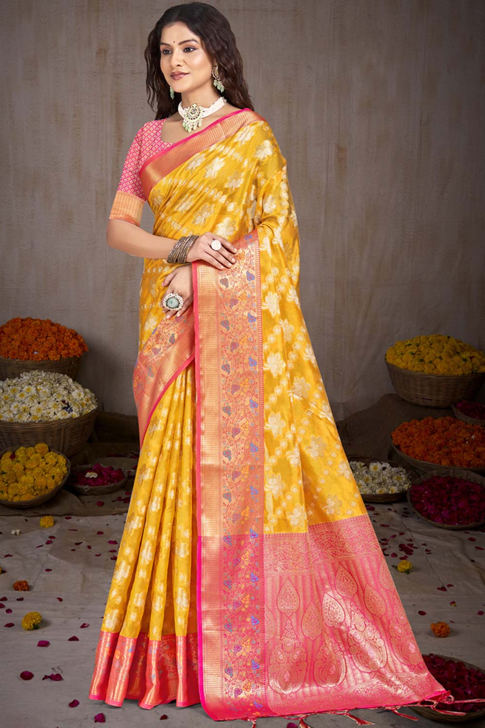 Yellow Silk Weaving Designer Saree