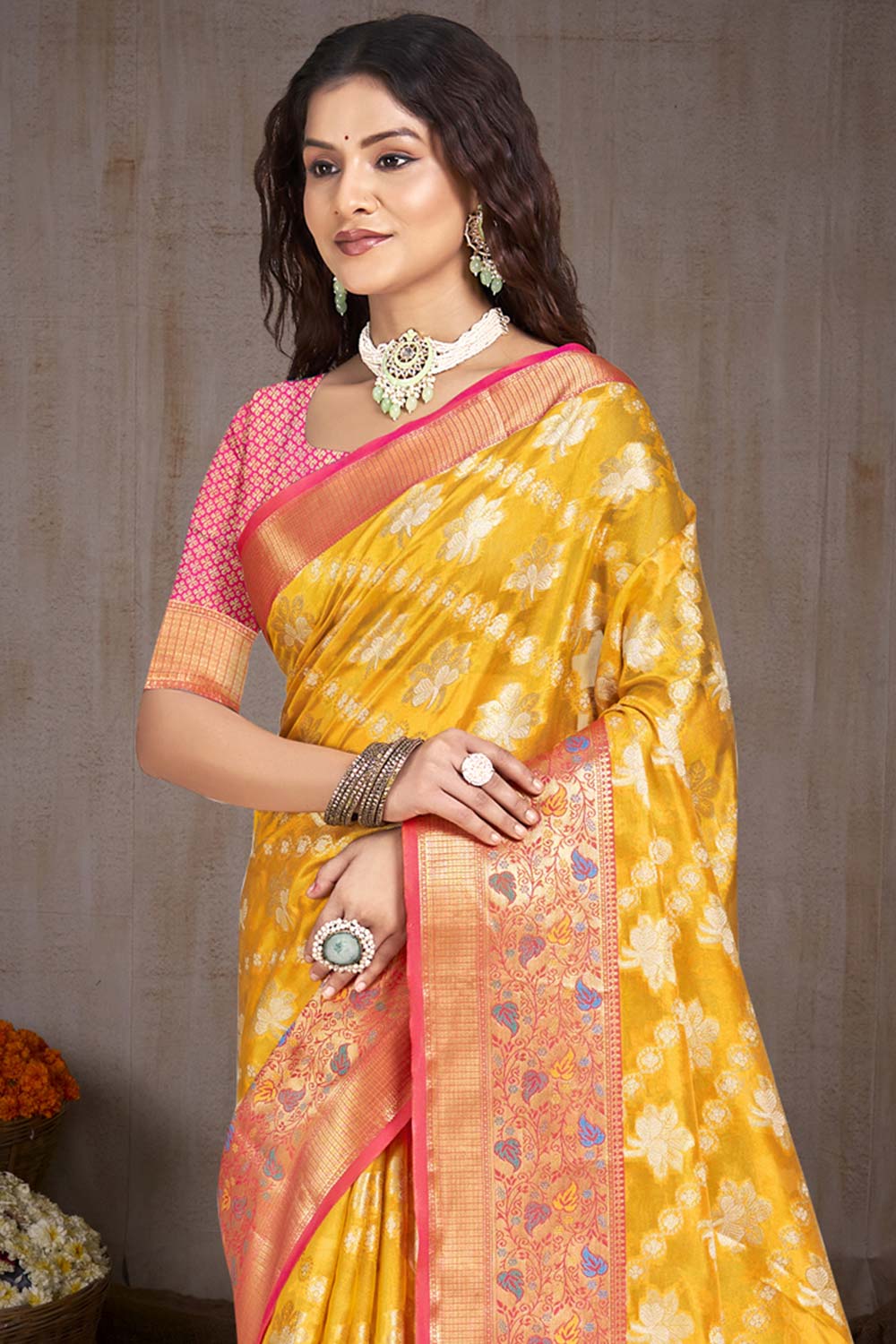 Yellow Silk Weaving Designer Saree