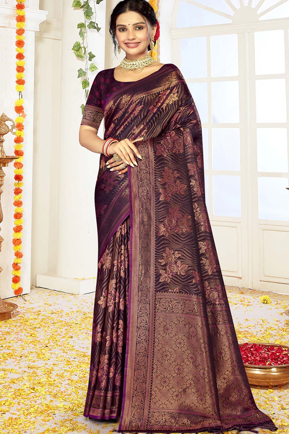 Purple Satin Silk Weaving Designer Saree