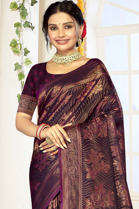 Purple Satin Silk Weaving Designer Saree