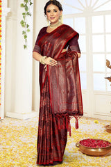 Maroon Satin Silk Weaving Designer Saree