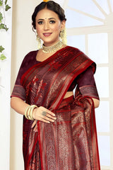 Maroon Satin Silk Weaving Designer Saree