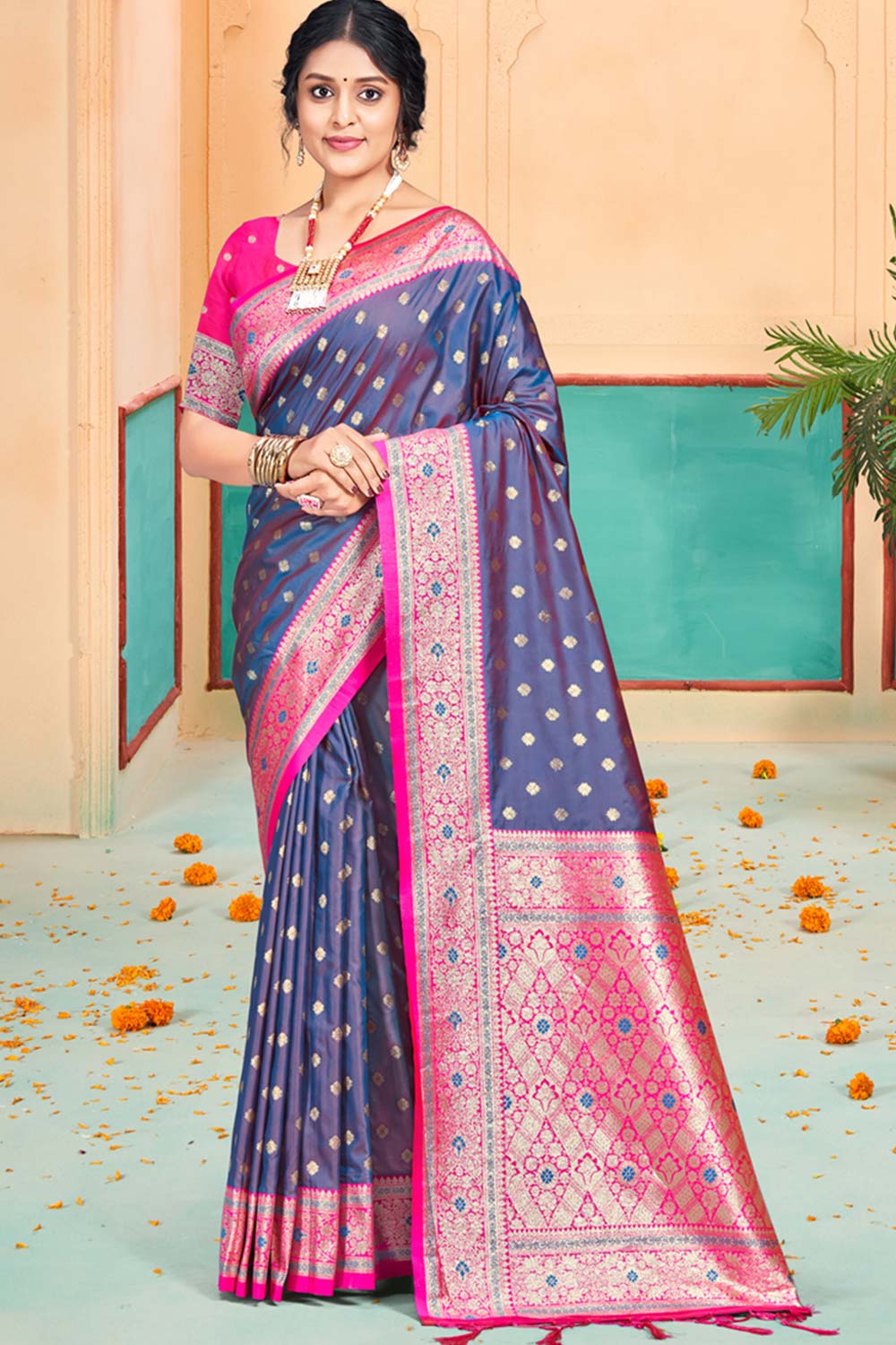 Royal Blue Silk Weaving Designer Saree