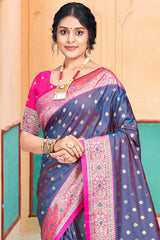 Royal Blue Silk Weaving Designer Saree