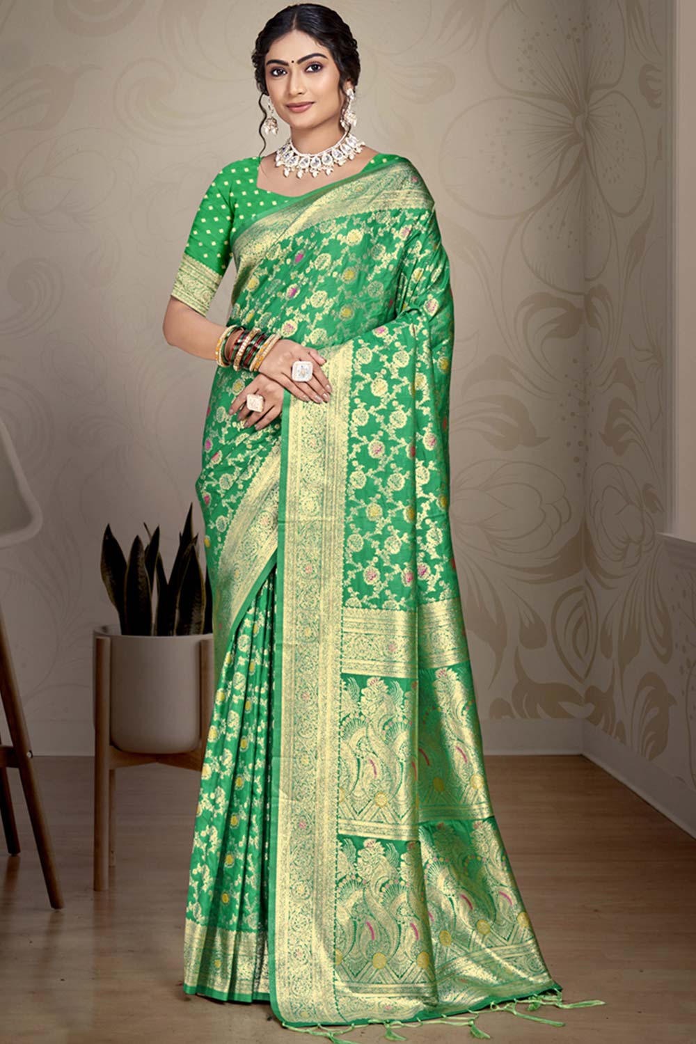 Green Silk Weaving Designer Saree