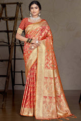 Orange Silk Weaving Designer Saree