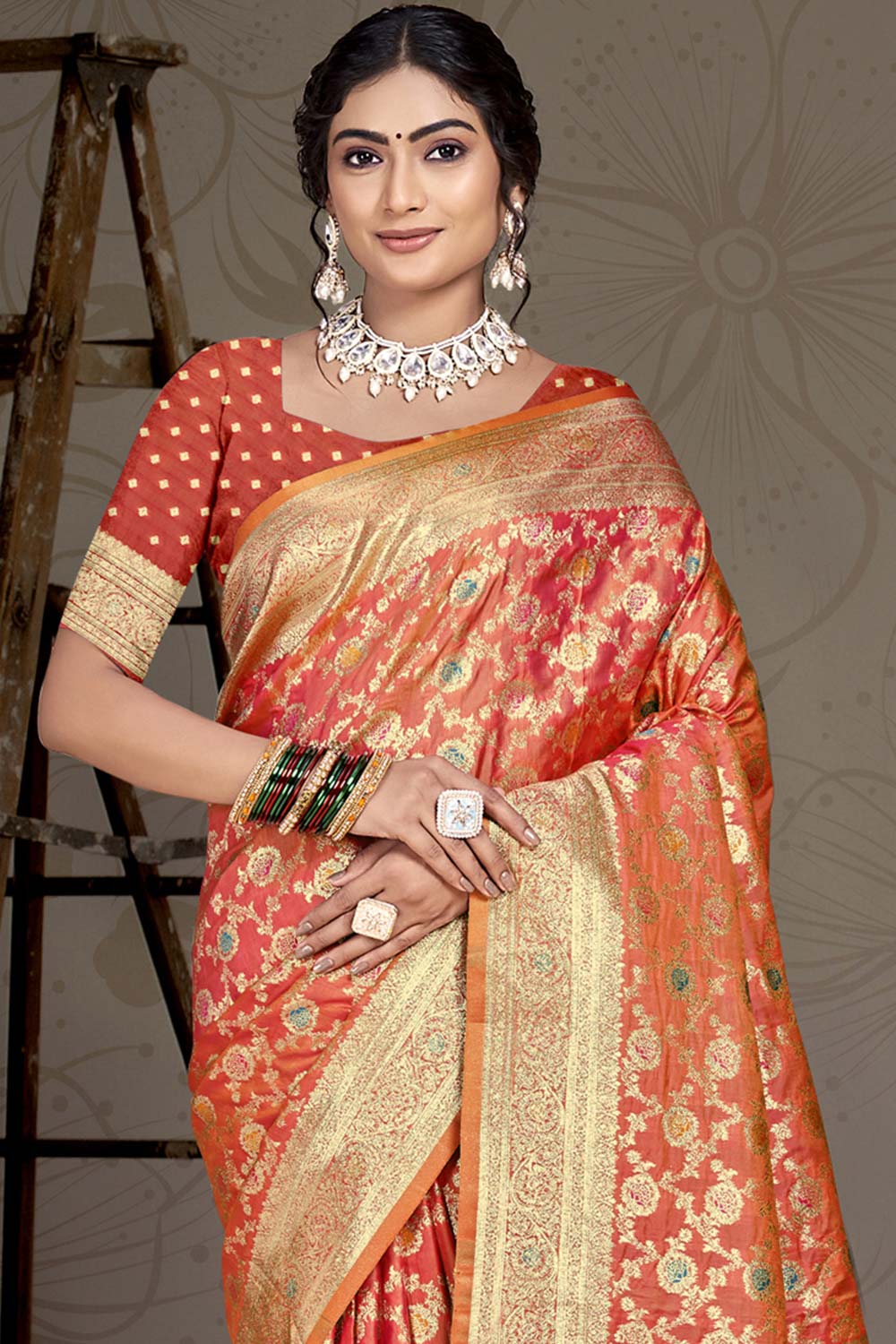 Orange Silk Weaving Designer Saree