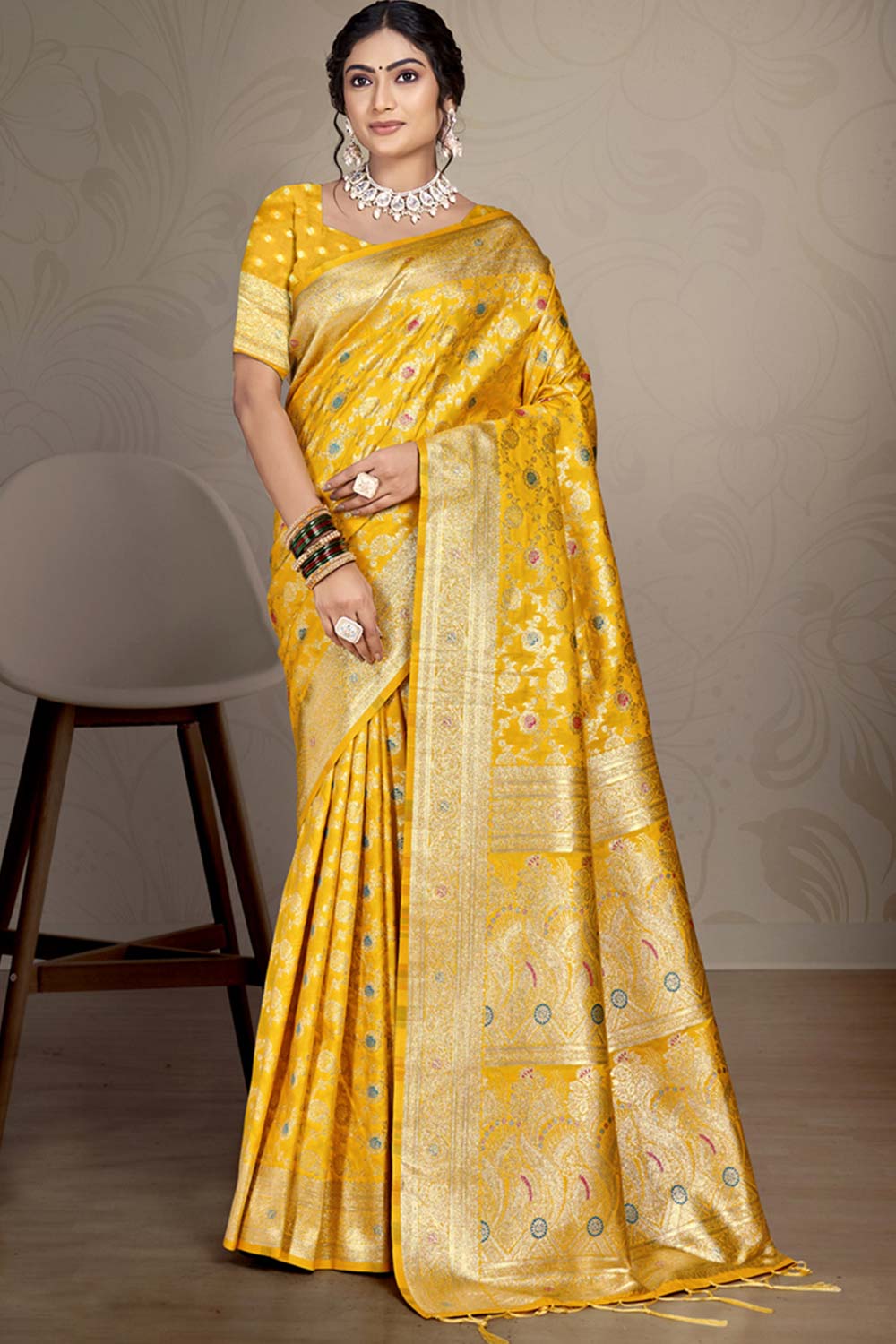 Yellow Silk Weaving Designer Saree