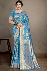 Turquoise Silk Weaving Designer Saree