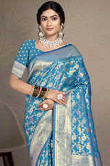 Turquoise Silk Weaving Designer Saree