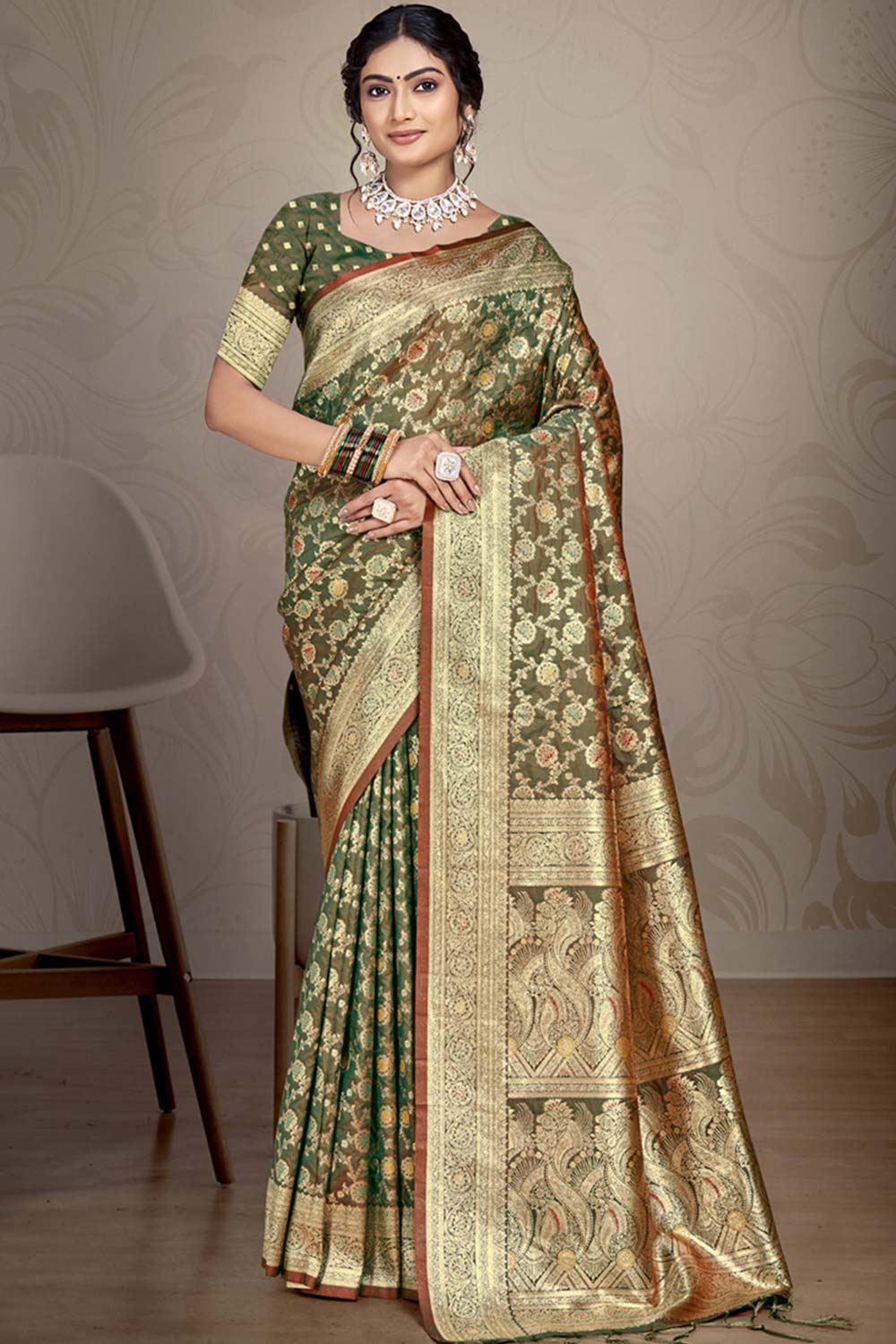 Green Silk Weaving Designer Saree