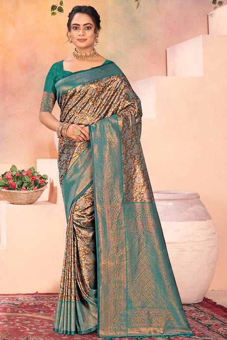 Brown Kanjivaram Silk Woven Saree