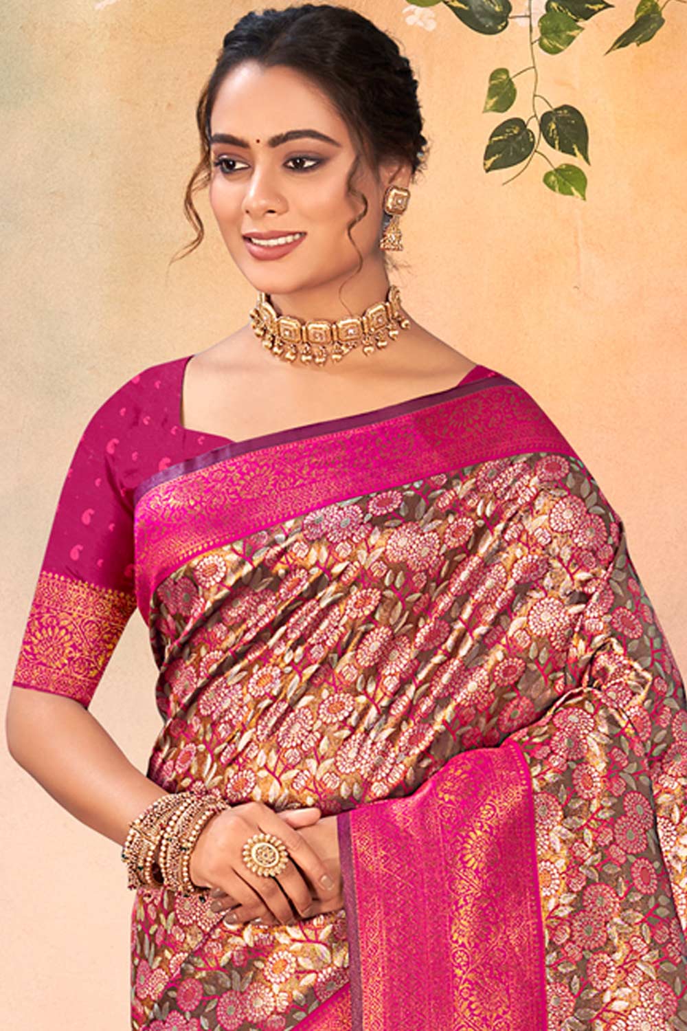 Brown Kanjivaram Silk Woven Saree