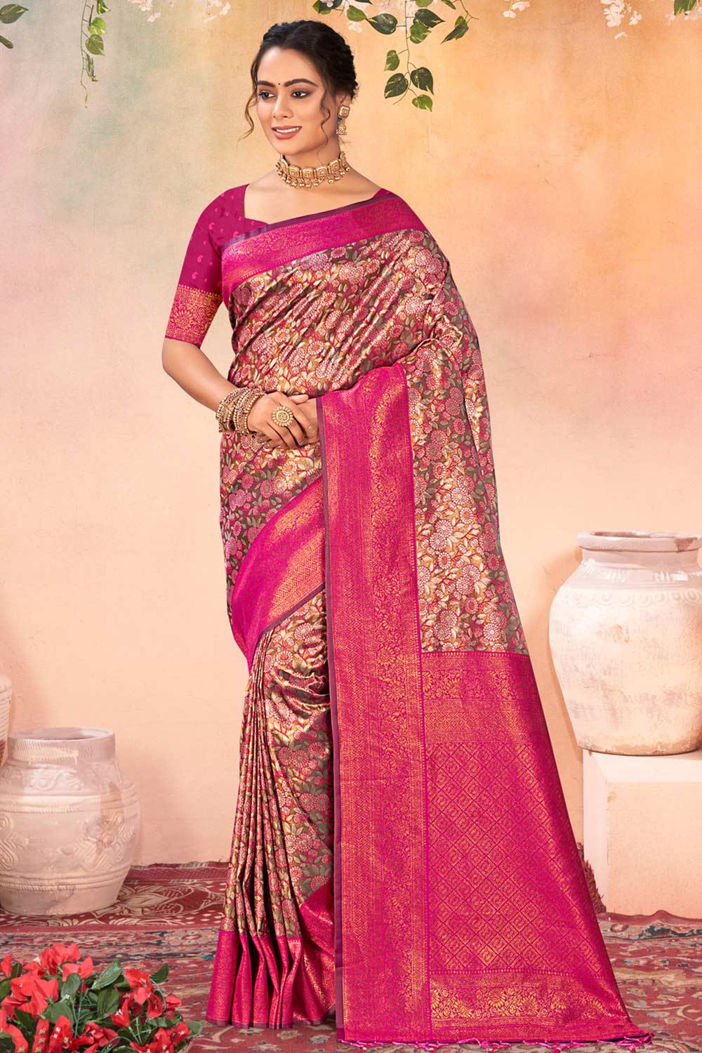 Brown Kanjivaram Silk Woven Saree