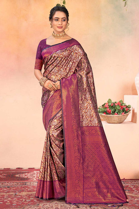 Brown Kanjivaram Silk Woven Saree