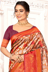 Orange Kanjivaram Silk Woven Saree