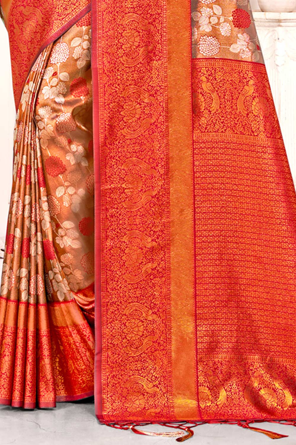 Orange Kanjivaram Silk Woven Saree