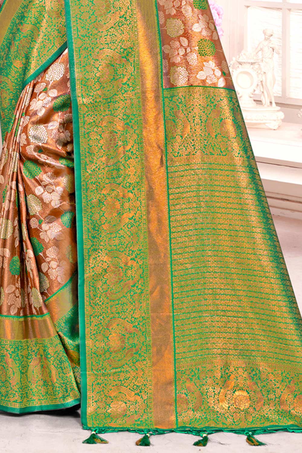 Brown Kanjivaram Silk Woven Saree