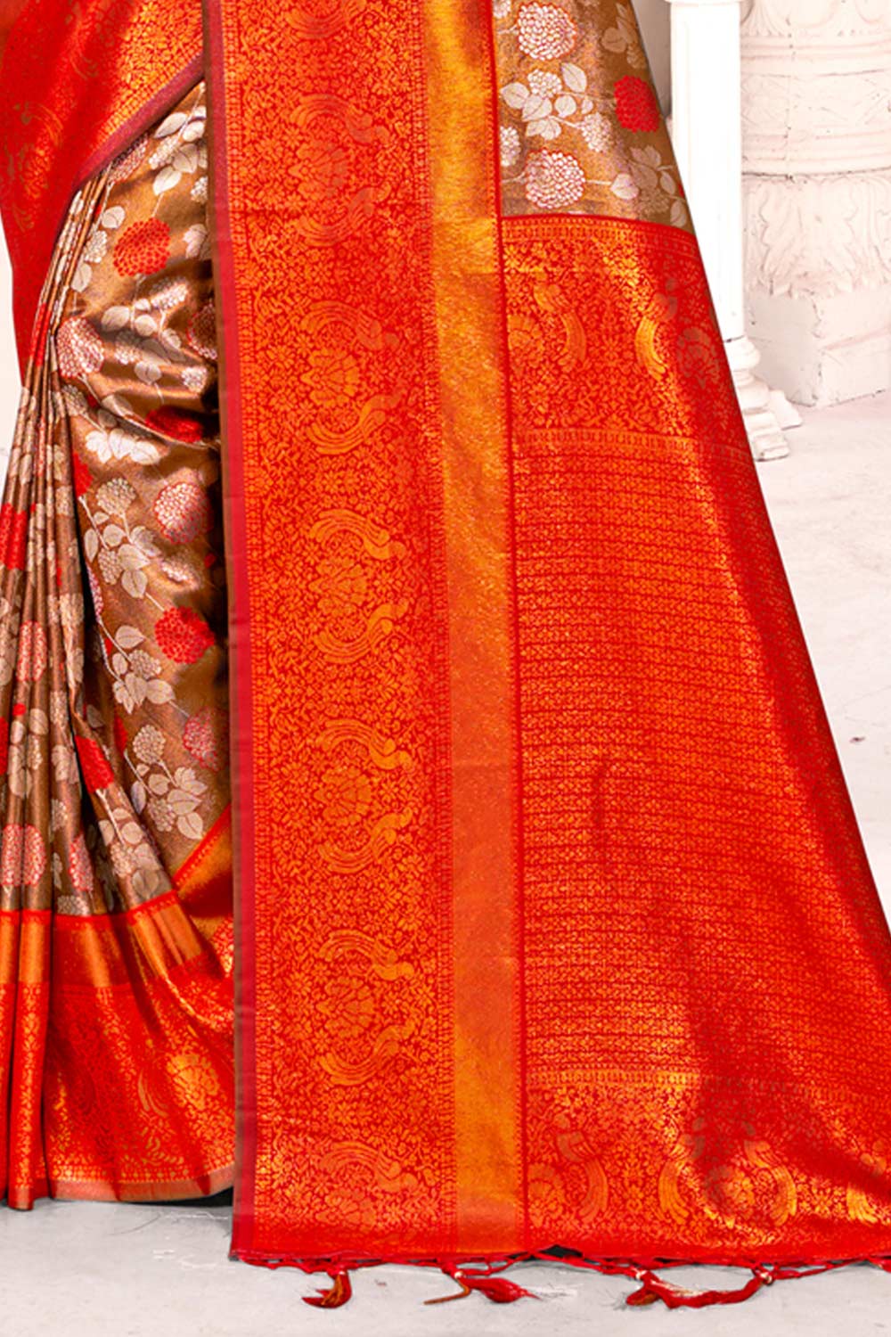 Brown Kanjivaram Silk Woven Saree