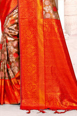 Brown Kanjivaram Silk Woven Saree