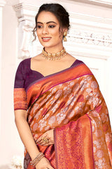 Brown Kanjivaram Silk Woven Saree