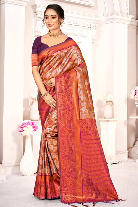 Brown Kanjivaram Silk Woven Saree