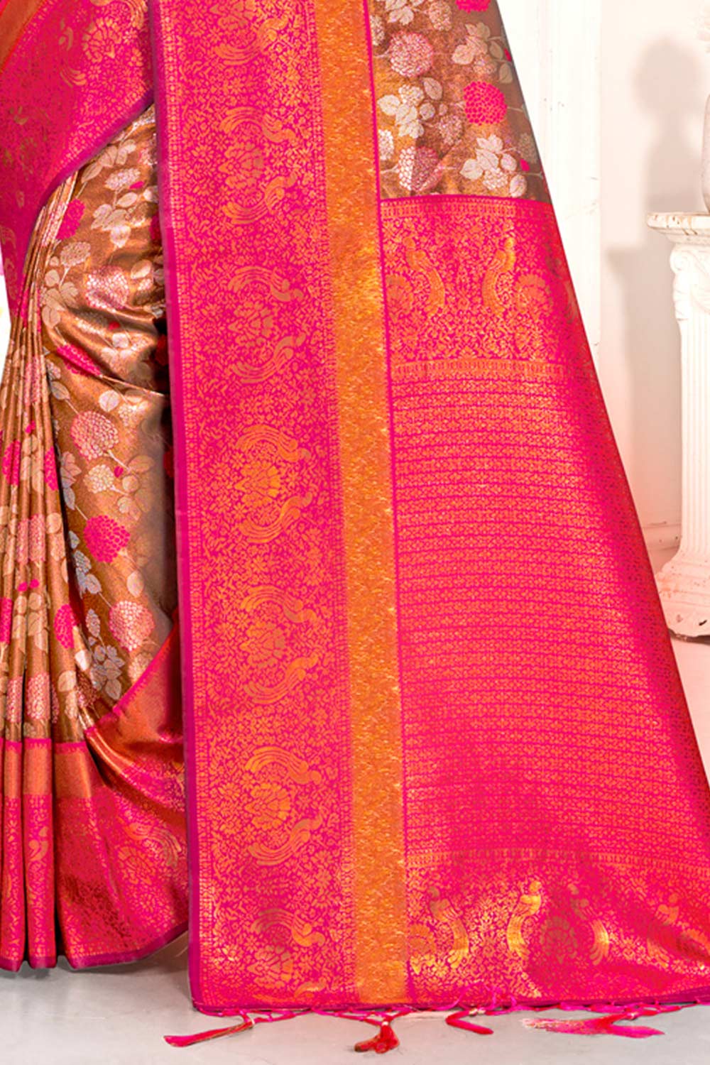 Brown Kanjivaram Silk Woven Saree