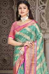 Turquoise Silk Weaving Designer Saree