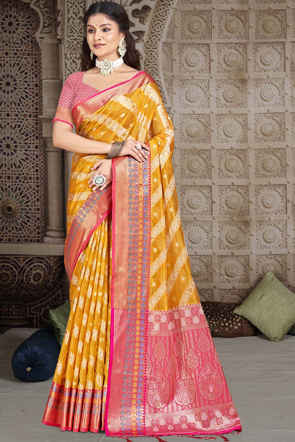 Yellow Silk Weaving Designer Saree