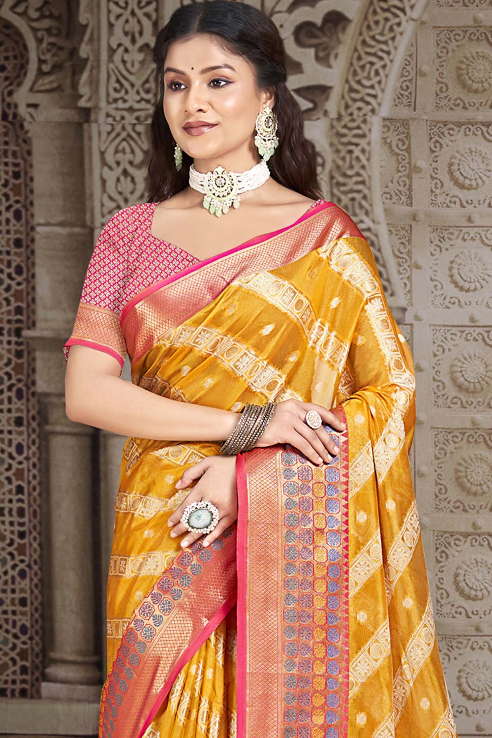 Yellow Silk Weaving Designer Saree