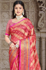 Peach Silk Weaving Designer Saree