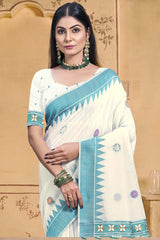 Off White Cotton Weaving Designer Saree