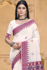 Off White Cotton Weaving Designer Saree