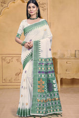 Off White Cotton Weaving Designer Saree