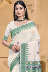 Off White Cotton Weaving Designer Saree