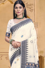 Off White Cotton Weaving Designer Saree