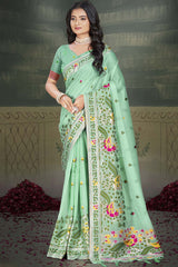 Sky Blue Cotton Weaving Designer Saree