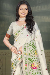 Off White Cotton Weaving Designer Saree