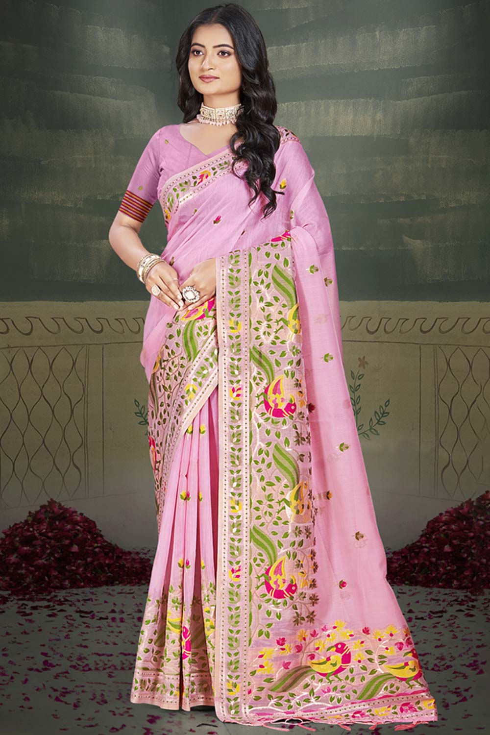 Light Pink Cotton Weaving Designer Saree