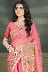 Pink Cotton Weaving Designer Saree