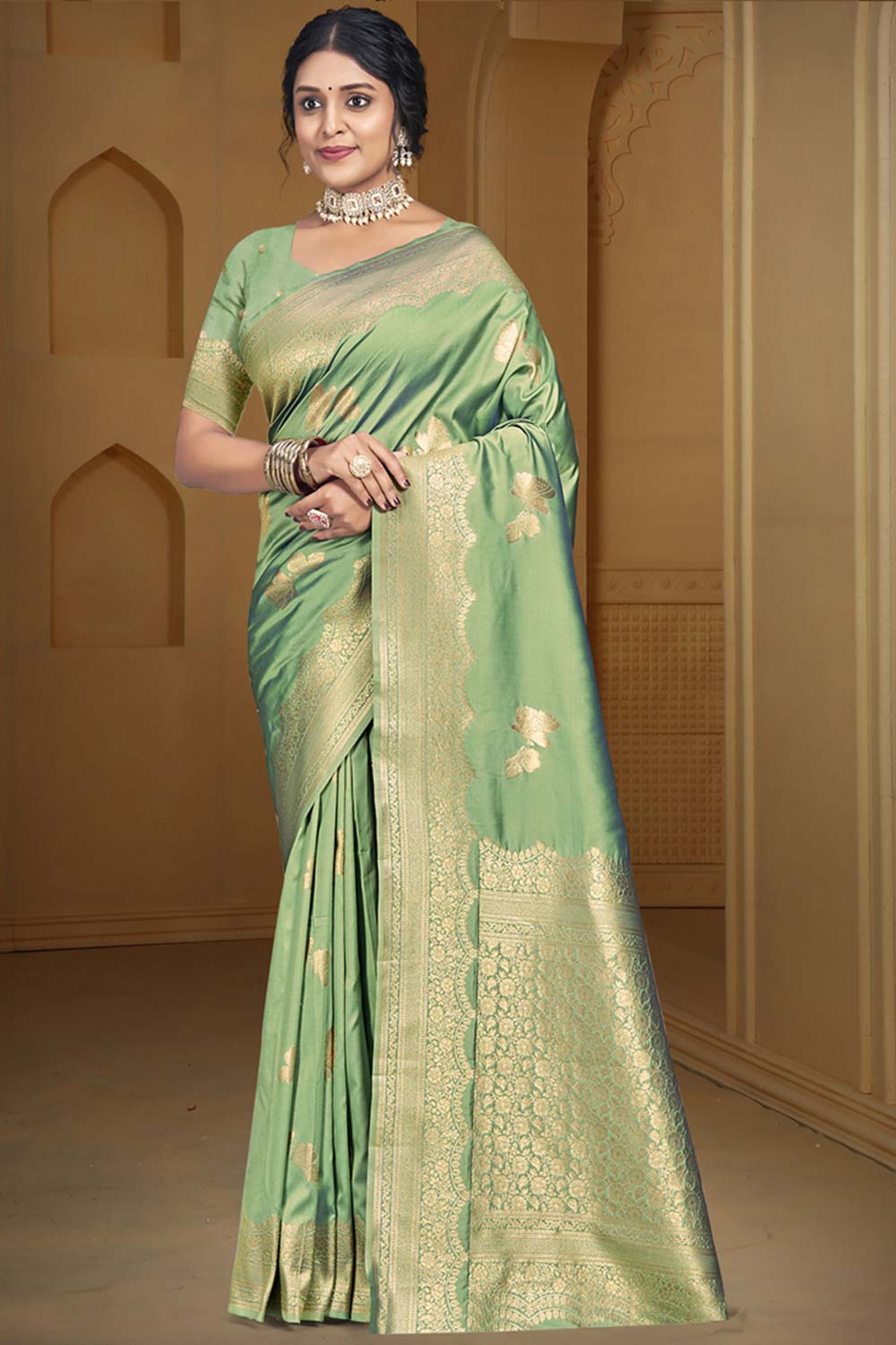 Light Green Silk Weaving Designer Saree