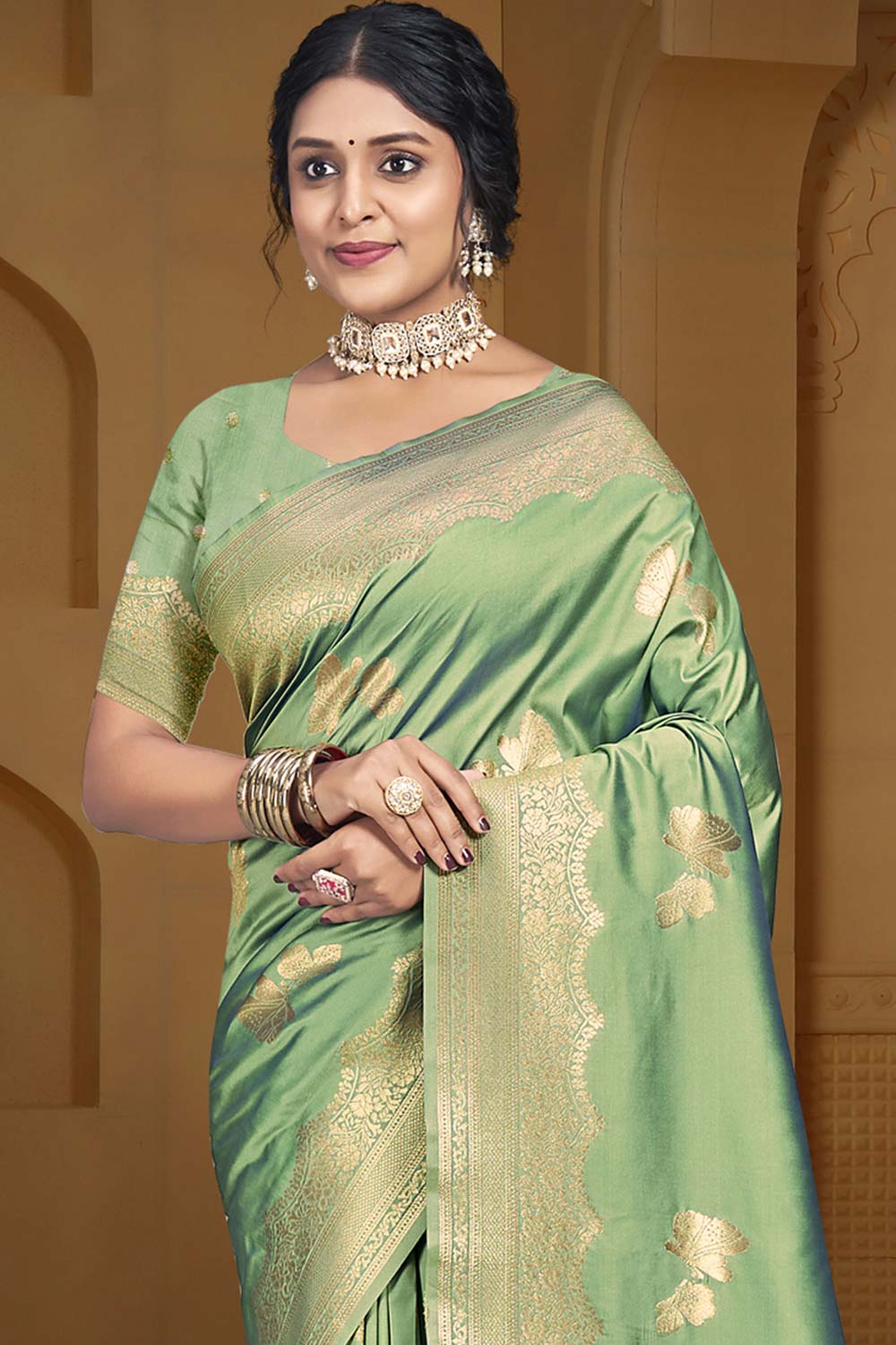 Light Green Silk Weaving Designer Saree