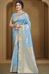 Sky Blue Silk Weaving Designer Saree