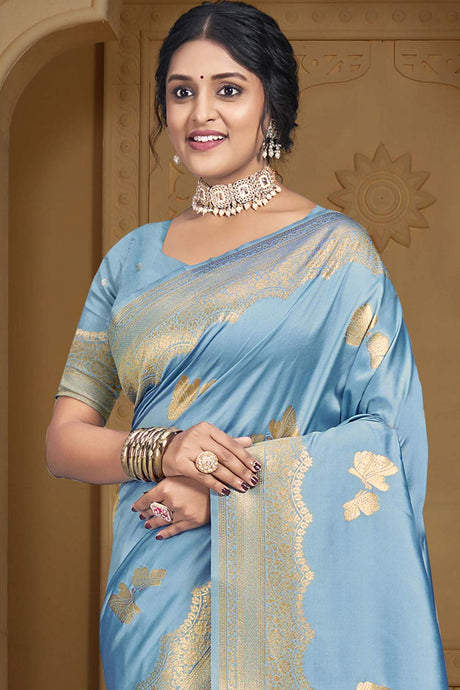 Sky Blue Silk Weaving Designer Saree