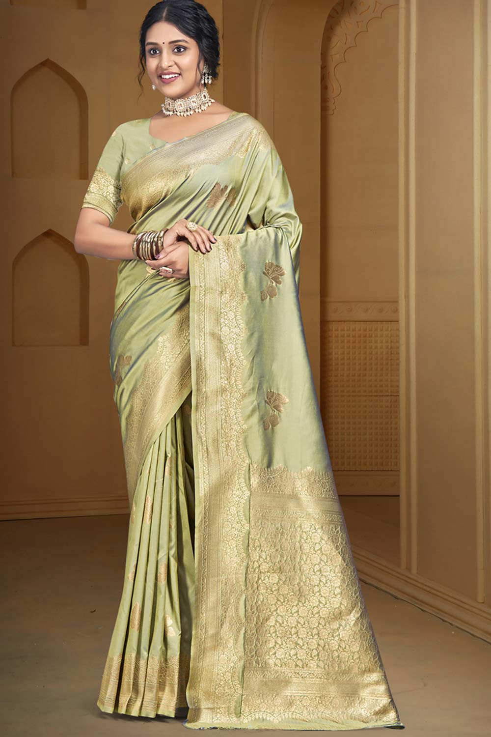 Light Green Silk Weaving Designer Saree